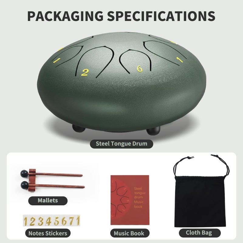 MENGBEI Rain Drum for Outside 6 Inches 8 Notes Rain Drum for Garden Instrument  Drum Rain Chime Waterproof  Rain Drum Outdoor  with Drum Bag  Music Book  Drum Mallets (Stone Green) - Image 4